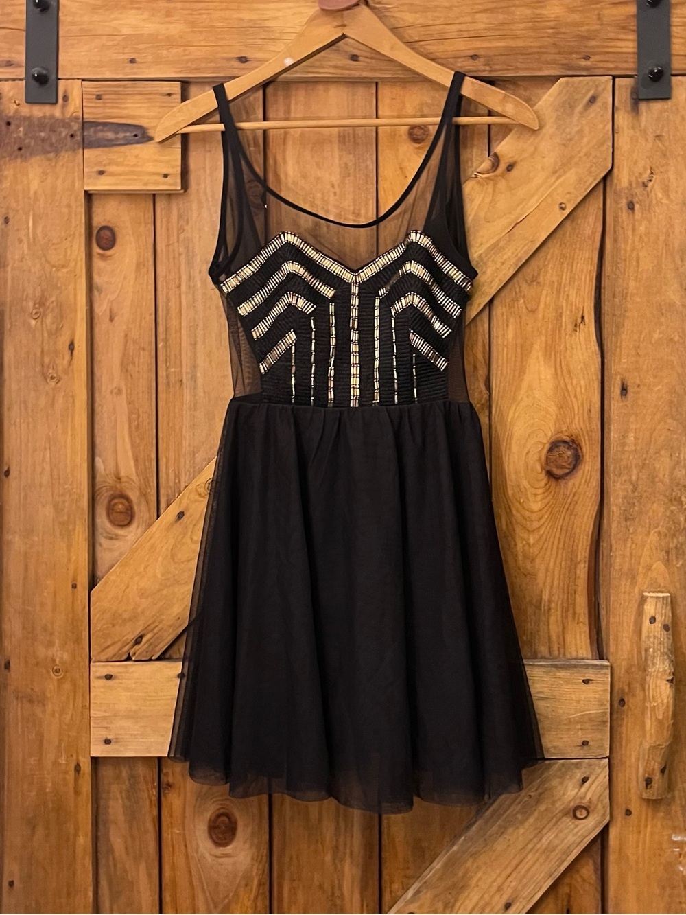 Bershka Black Beaded Mesh Tulle Mini Dress M